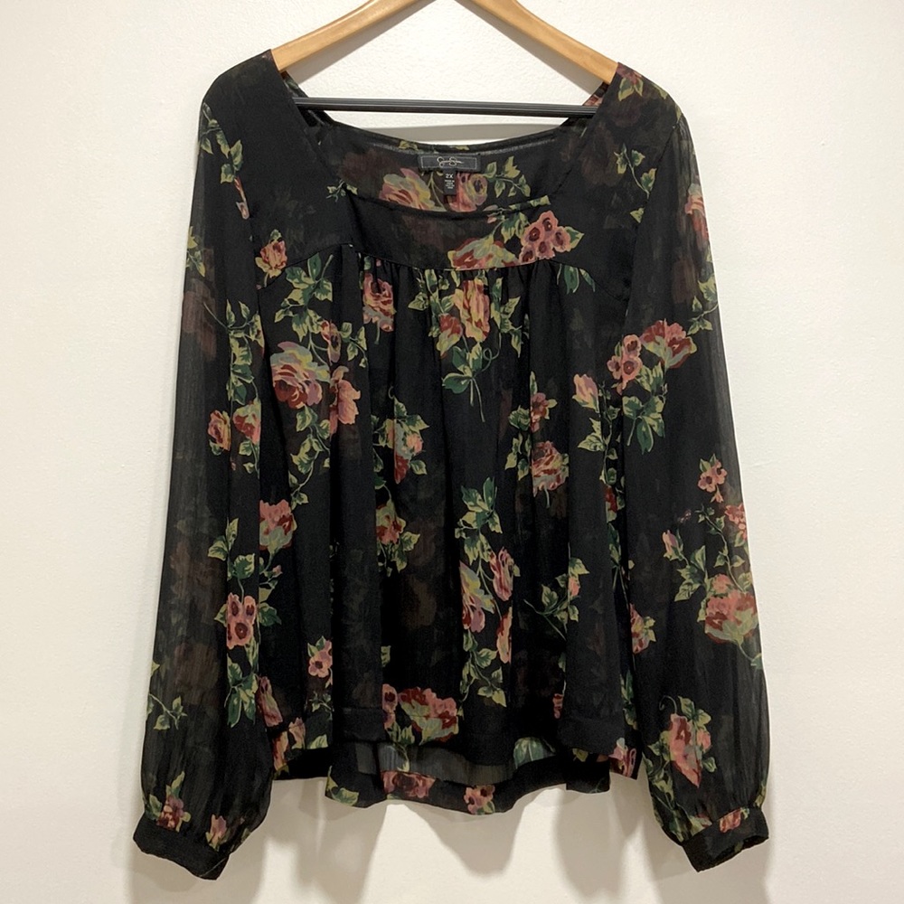 Jessica Simpson Chiffon Floral Sheer Blouse Women Plus SiE 2X